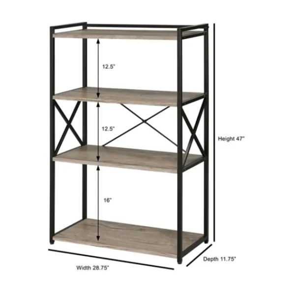 Bookshelves-Kirkland's Home Gray Finish X Frame Open Shelf Bookcase