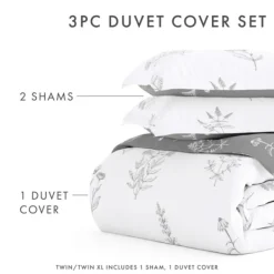 Duvets-Kirkland's Home Gray Floral Reversible 2-Pc. Twin Duvet Cover Set Gray/White