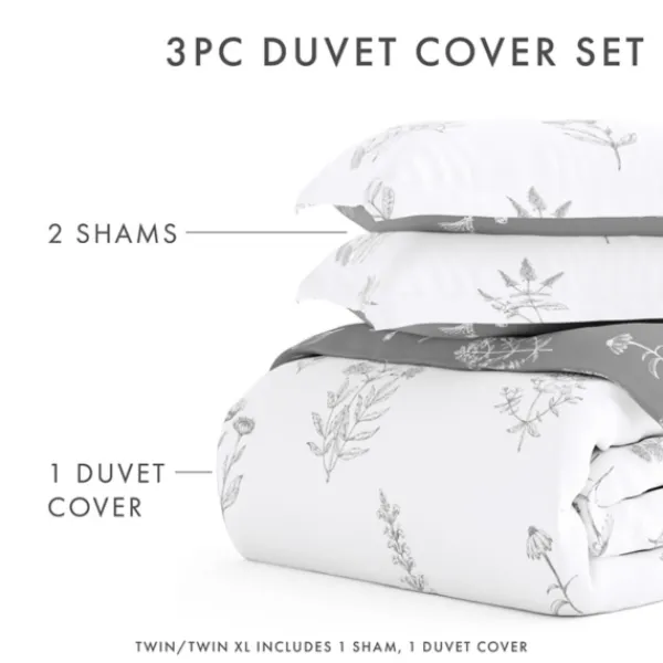 Duvets-Kirkland's Home Gray Floral Reversible 2-Pc. Twin Duvet Cover Set Gray/White