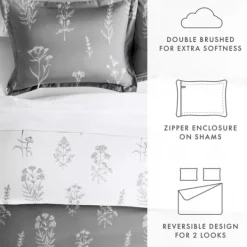 Duvets-Kirkland's Home Gray Floral Reversible 2-Pc. Twin Duvet Cover Set Gray/White