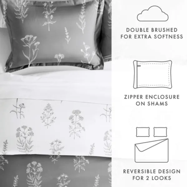 Duvets-Kirkland's Home Gray Floral Reversible 2-Pc. Twin Duvet Cover Set Gray/White