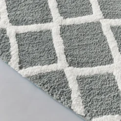 Bathroom Rugs-Kirkland's Home Gray Geometric Pattern Reversible Bath Mat, 34 In. Gray/White