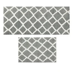 Bathroom Rugs-Kirkland's Home Gray Geometric Pattern Reversible Bath Mat, 34 In. Gray/White