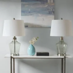 Table Lamps-Kirkland's Home Gray Glass Bold Table Lamps, Set Of 2 White