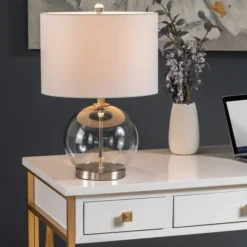 Table Lamps-Kirkland's Home Gray Glass Globe Table Lamp White
