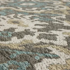 Outdoor Rugs-Kirkland's Home Gray Global Ikat Indoor/Outdoor Area Rug, 5X7 Blue/Gray