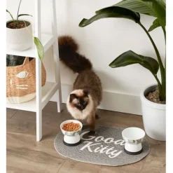 Kitchen & Floor Mats-Kirkland's Home Gray Good Kitty Pet Bowl Mat Gray/White