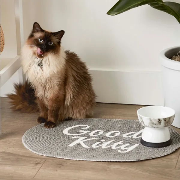 Kitchen & Floor Mats-Kirkland's Home Gray Good Kitty Pet Bowl Mat Gray/White