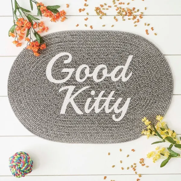 Kitchen & Floor Mats-Kirkland's Home Gray Good Kitty Pet Bowl Mat Gray/White
