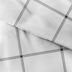 Duvets-Kirkland's Home Gray Grid Plaid 3-Pc. Micro King Duvet Cover Set White/Gray