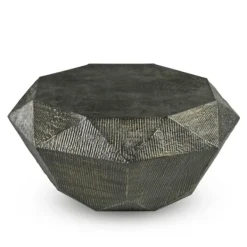 Coffee Tables-Kirkland's Home Gray Hand-Stamped Iron Octagonal Coffee Table