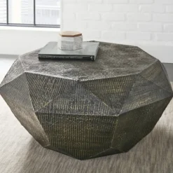 Coffee Tables-Kirkland's Home Gray Hand-Stamped Iron Octagonal Coffee Table
