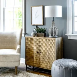 Table Lamps-Kirkland's Home Gray Iron And Rattan Beaded Table Lamp White