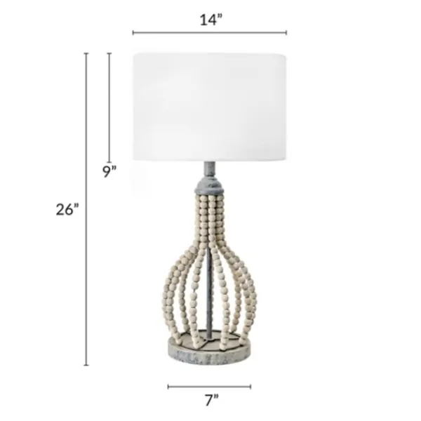 Table Lamps-Kirkland's Home Gray Iron And Rattan Beaded Table Lamp White