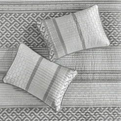 Bedspreads & Coverlets-Kirkland's Home Gray Jacquard Motif 4-Pc. Queen Coverlet Set Gray/White