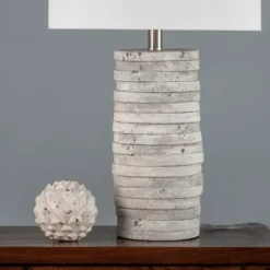 Table Lamps-Kirkland's Home Gray Layered Cylinder Table Lamp White