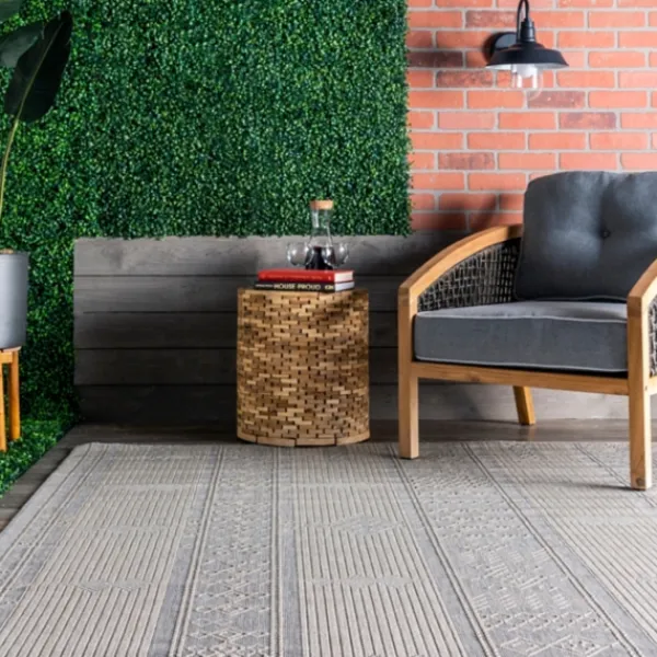 Outdoor Rugs-Kirkland's Home Gray Lee Global Stripes Outdoor Area Rug, 5X8 Gray/White