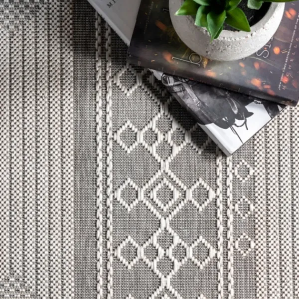 Outdoor Rugs-Kirkland's Home Gray Lee Global Stripes Outdoor Area Rug, 5X8 Gray/White