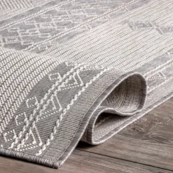 Outdoor Rugs-Kirkland's Home Gray Lee Global Stripes Outdoor Area Rug, 5X8 Gray/White