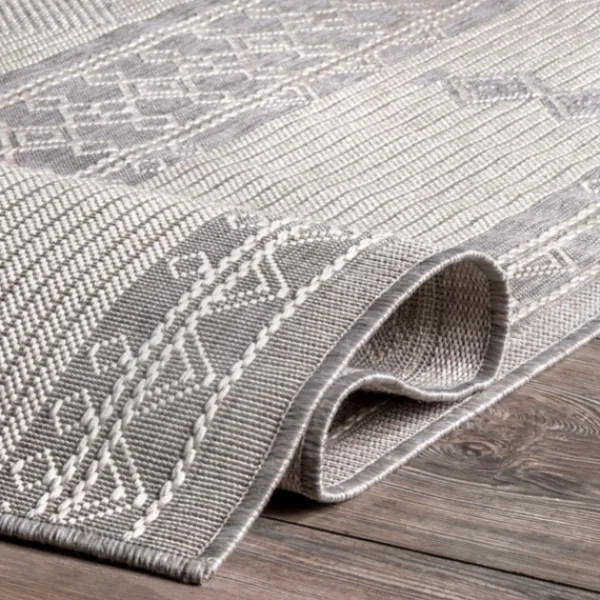 Outdoor Rugs-Kirkland's Home Gray Lee Global Stripes Outdoor Area Rug, 5X8 Gray/White