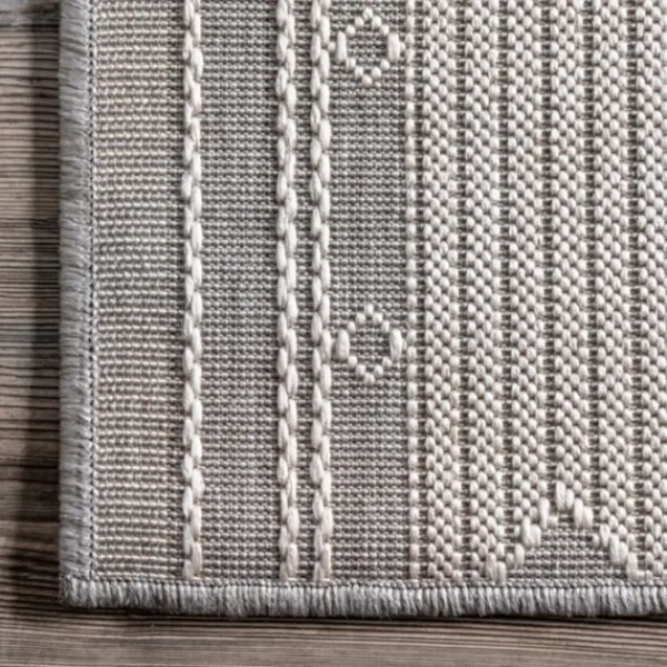 Outdoor Rugs-Kirkland's Home Gray Lee Global Stripes Outdoor Area Rug, 5X8 Gray/White