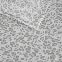 Bed Sheets-Kirkland's Home Gray Leopard Print Satin 4-Pc. King Sheet Set White/Gray
