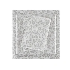 Bed Sheets-Kirkland's Home Gray Leopard Print Satin 3-Pc. Twin Sheet Set White/Gray