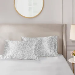 Bed Sheets-Kirkland's Home Gray Leopard Satin King 2-Pc. Pillow Case Set White/Gray