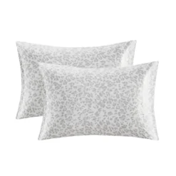 Bed Sheets-Kirkland's Home Gray Leopard Satin Standard 2-Pc. Pillow Case Set White/Gray