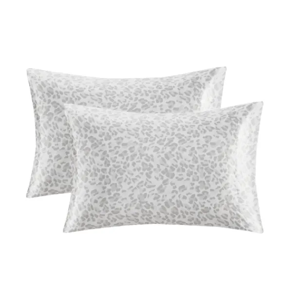 Bed Sheets-Kirkland's Home Gray Leopard Satin Standard 2-Pc. Pillow Case Set White/Gray