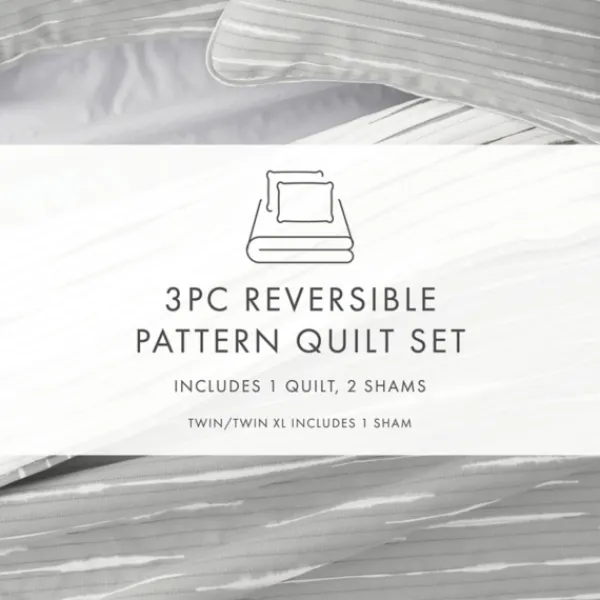 Quilts-Kirkland's Home Gray Linear Reversible 3-Pc. King Quilt Set Gray/White