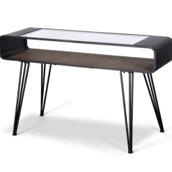 Console Tables-Kirkland's Home Gray Metal And Rattan Shelf Console Table