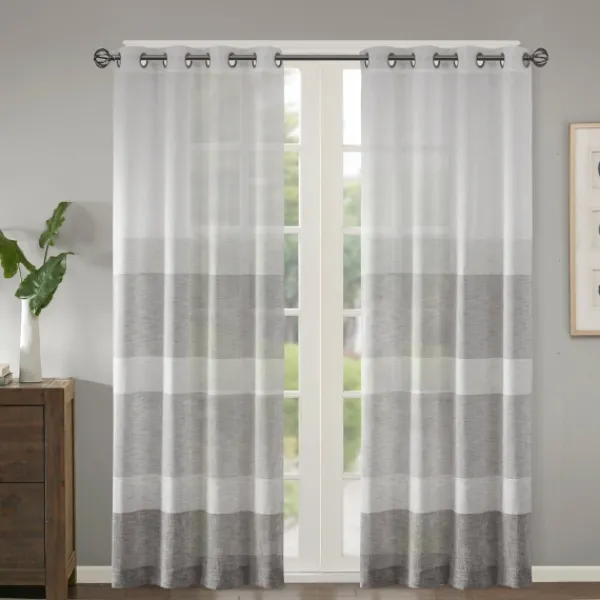 Curtains & Drapes-Kirkland's Home Gray Modern Stripes Curtain Panel, 84 In. Gray/White