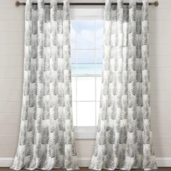Curtains & Drapes-Kirkland's Home Gray Palm Leaves Curtain Panel Set, 84 In. Gray/White