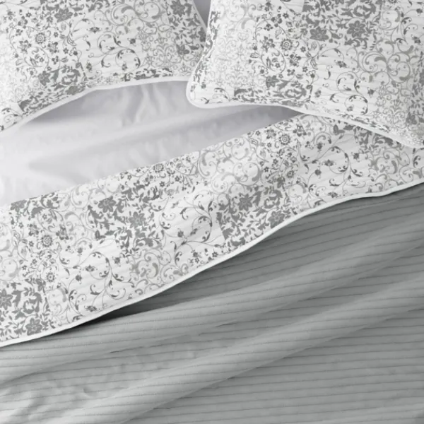 Quilts-Kirkland's Home Gray Patchwork Reversible 3-Pc. Queen Quilt Set Gray/White
