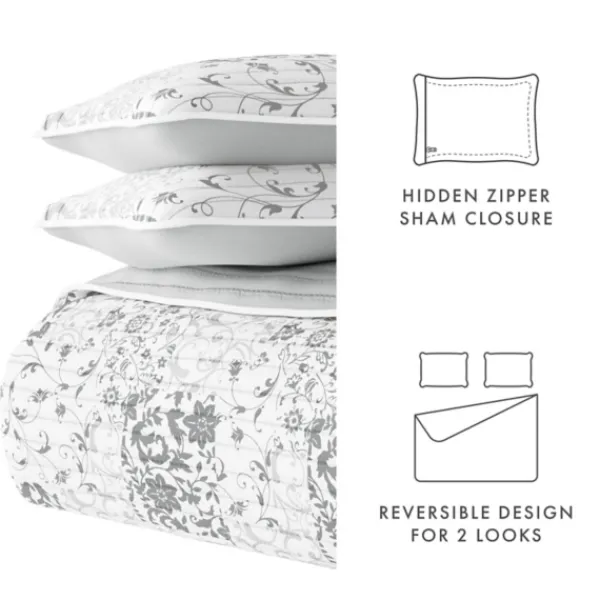 Quilts-Kirkland's Home Gray Patchwork Reversible 3-Pc. Queen Quilt Set Gray/White