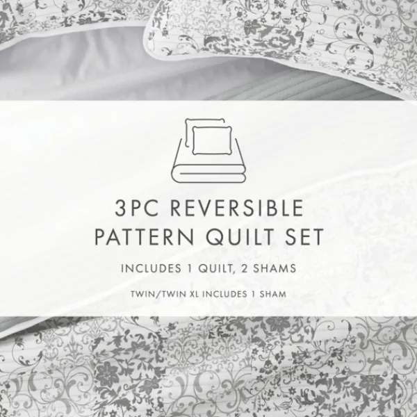 Quilts-Kirkland's Home Gray Patchwork Reversible 2-Pc. Twin Quilt Set Gray/White