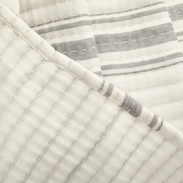 Blankets & Throws-Kirkland's Home Gray Pick Stitch Stripe Decorative Throw Gray/White