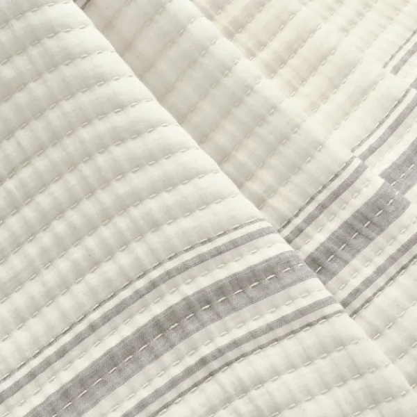 Blankets & Throws-Kirkland's Home Gray Pick Stitch Stripe Decorative Throw Gray/White