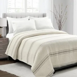Quilts-Kirkland's Home Gray Pick Stitch Stripe King Quilt Gray/White