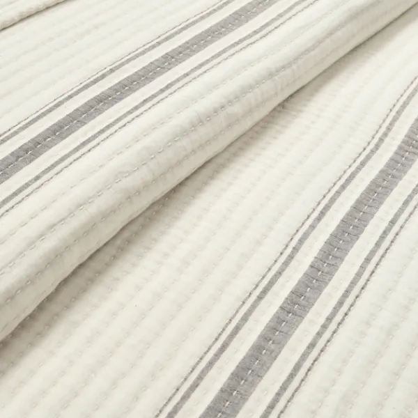 Quilts-Kirkland's Home Gray Pick Stitch Stripe King Quilt Gray/White