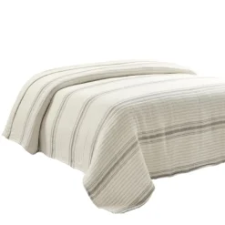 Quilts-Kirkland's Home Gray Pick Stitch Stripe King Quilt Gray/White