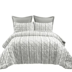 Comforters-Kirkland's Home Gray Pintuck Stripe Full/Queen 5-Pc. Comforter Set Gray/White