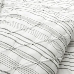 Comforters-Kirkland's Home Gray Pintuck Stripe King 5-Pc. Comforter Set Gray/White