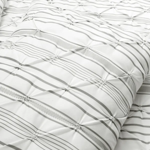 Comforters-Kirkland's Home Gray Pintuck Stripe King 5-Pc. Comforter Set Gray/White