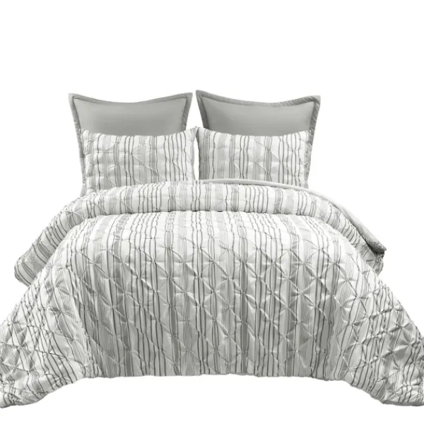 Comforters-Kirkland's Home Gray Pintuck Stripe King 5-Pc. Comforter Set Gray/White