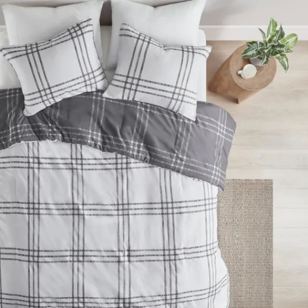 Comforters-Kirkland's Home Gray Plaid Dayton 3-Pc. Full/Queen Comforter Set Gray/White
