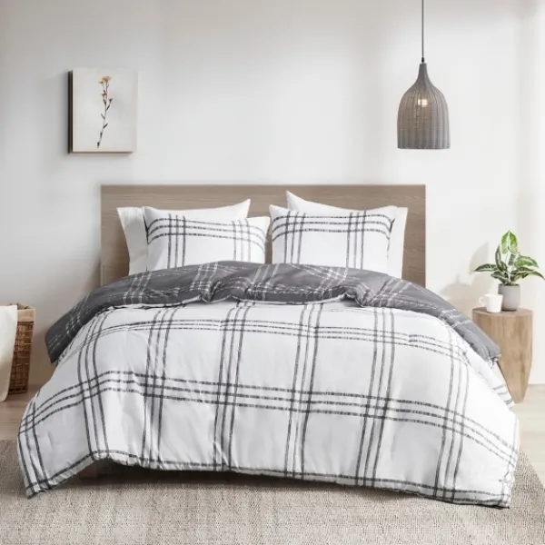 Comforters-Kirkland's Home Gray Plaid Dayton 3-Pc. King Comforter Set Gray/White
