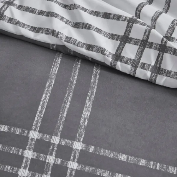 Comforters-Kirkland's Home Gray Plaid Dayton 3-Pc. King Comforter Set Gray/White