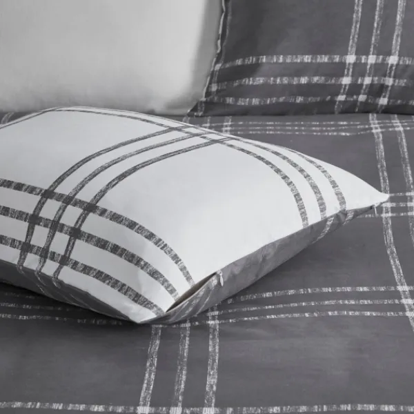 Comforters-Kirkland's Home Gray Plaid Dayton 3-Pc. King Comforter Set Gray/White